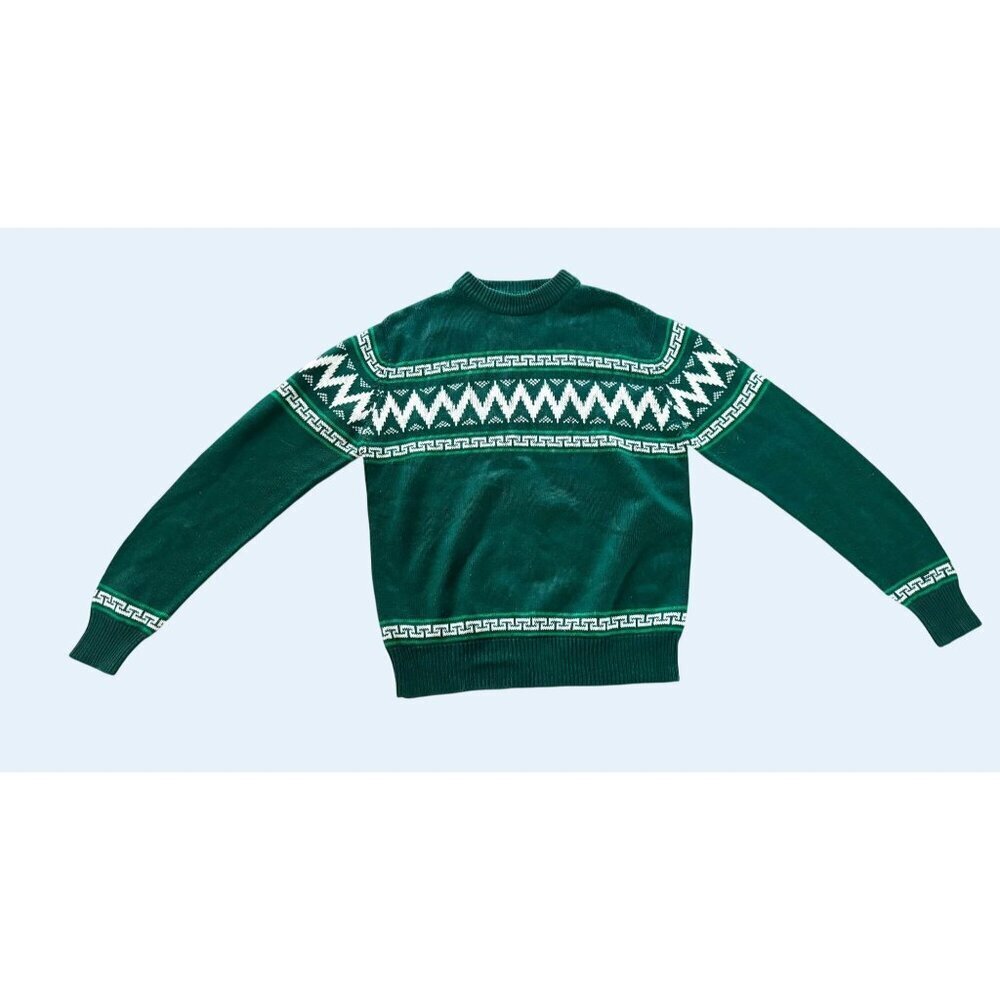 Vintage Men's 80s / 90s Unbranded Fair Isle Green Sweater Size S - Picture 2 of 8